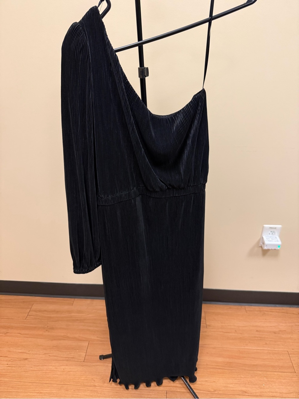 Petal & Pup Black Pleated One Shoulder Dress - M